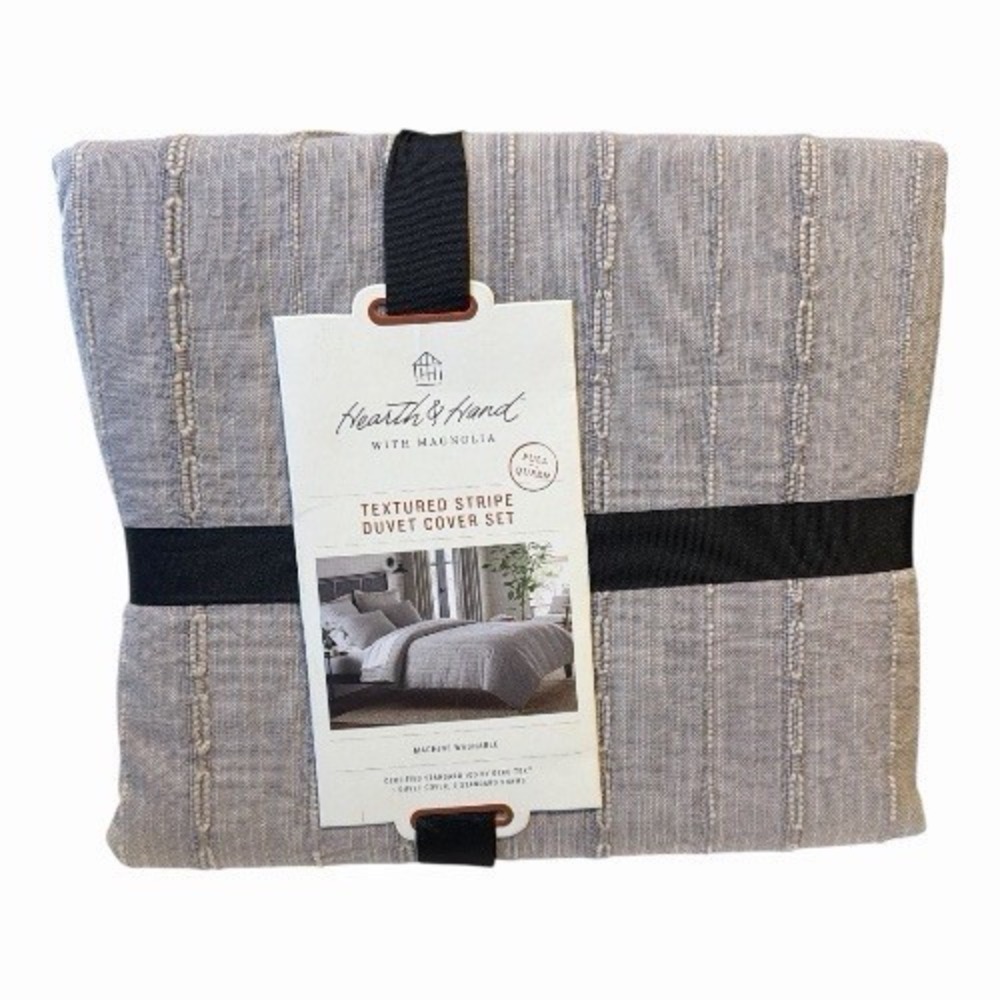 Hearth & Hand Magnolia Textured Stripe Duvet Cover Set Full/Queen Gray Cotton